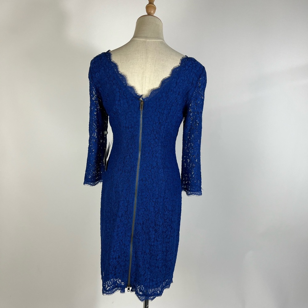 NWT ADRIANNA PAPELL Long Sleeve Cobalt Blue Lace Dress Womens 6 - Picture 4 of 8
